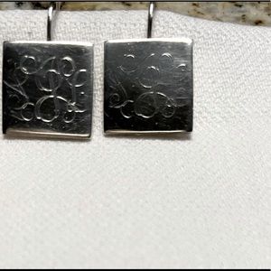 Silver engraved earrings with initials SJL